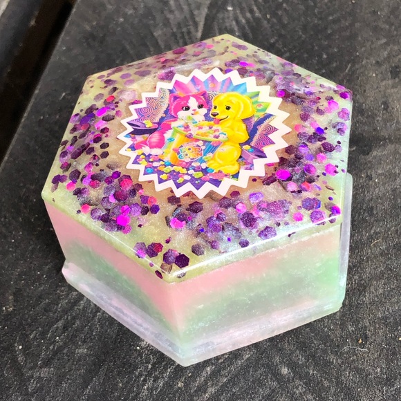 Handmade Lisa Frank Cat Dog UV Resin Trinket Box - Picture 2 of 16